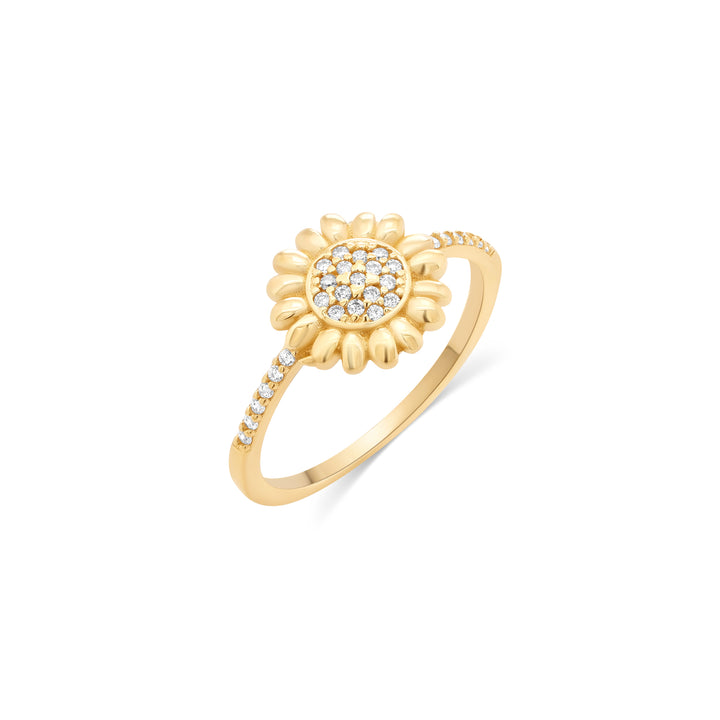 10K/14K Yellow Gold Sunburst Sunflower Ring With Cubic Zirconia Stones