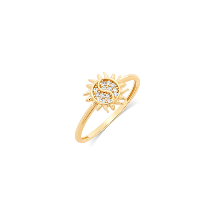10K/14K Yellow Gold Sun Yin Yang Ring With Cubic Zirconia Stones