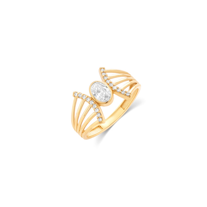 10K/14K Yellow Gold Oval Cubic Zirconia Stone Split Ring