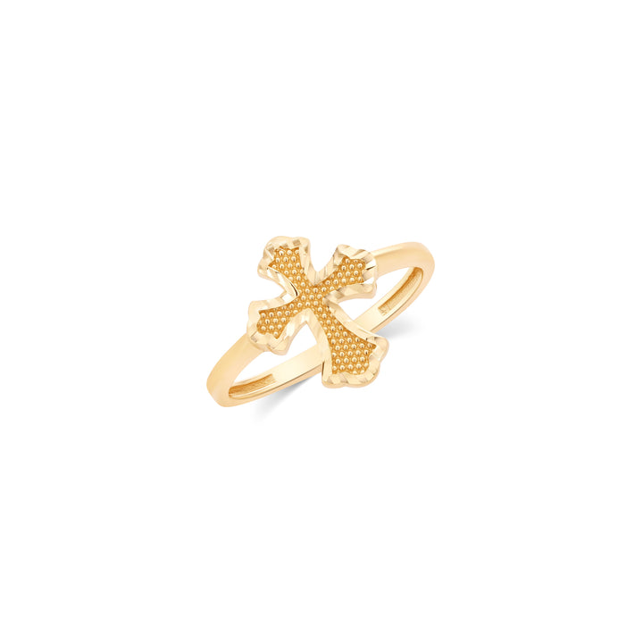 10K/14K Solid Yellow Gold Signature Cross Ring With Diamond Cut