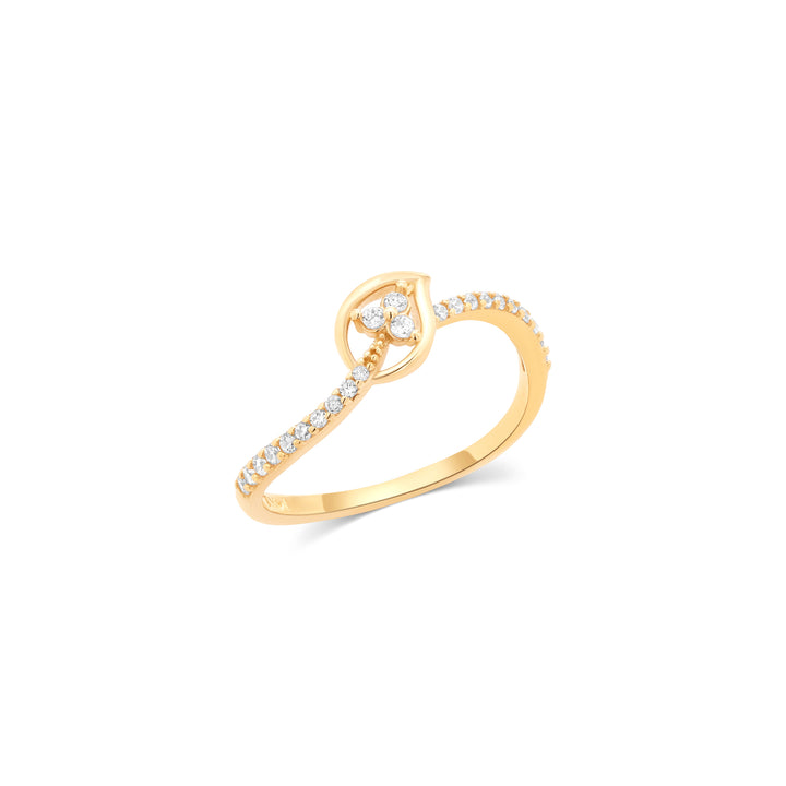 10K/14K Yellow Gold Solid Open Heart Ring with Pavé CZ Band