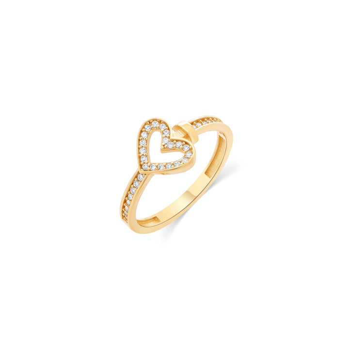 10K/14K Yellow Gold Open Heart Ring With Cubic Zirconia Stones