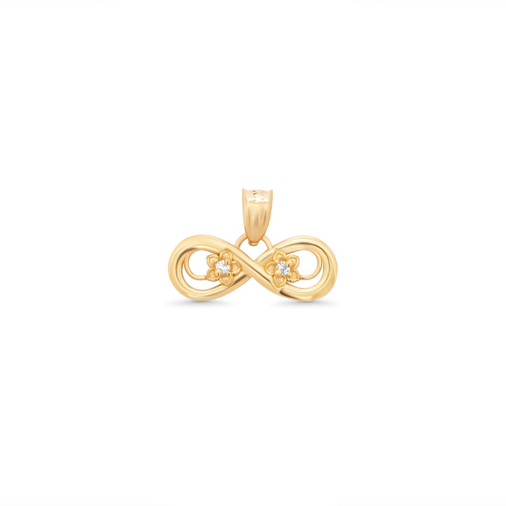 14k Yellow Gold Infinity Flowers Pendant with Cubic Zirconia Stones