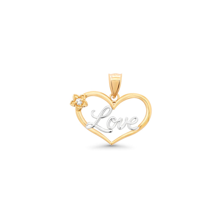 10K/14K Yellow Gold Love Flower Pendant With Cubic Zirconia Stone Two-Tone