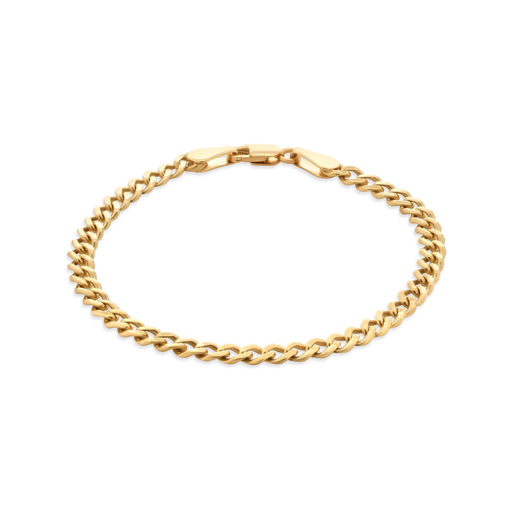 14K Solid Yellow Gold Cuban 4mm Miami Cuban Chain Bracelet with Lobster Lock