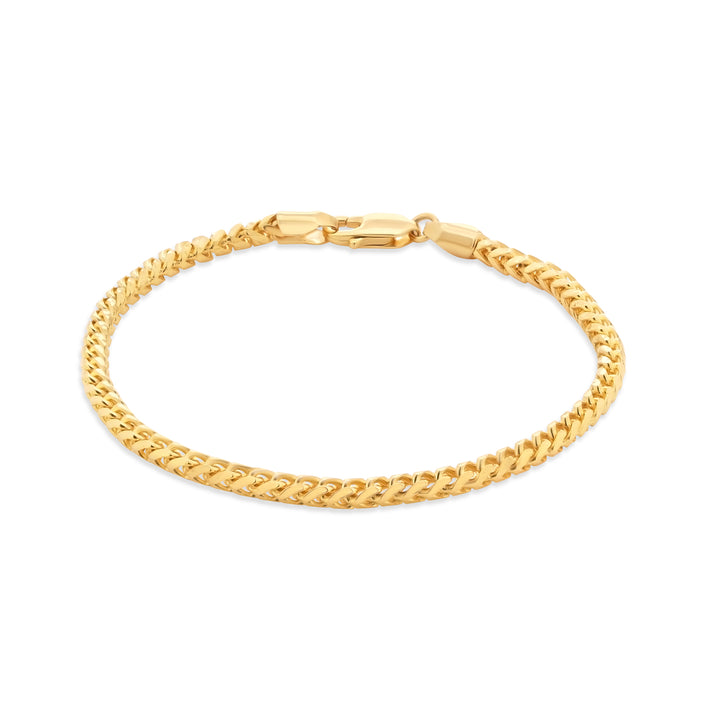 14K Solid Yellow Gold 3mm Franco Chain Bracelet with Lobster Lock