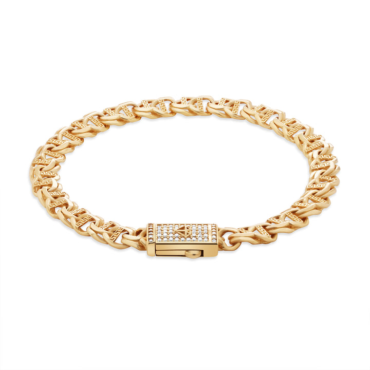 14K Solid Yellow Gold 7mm Chino Chain Bracelet with Cubic Zirconia Lock