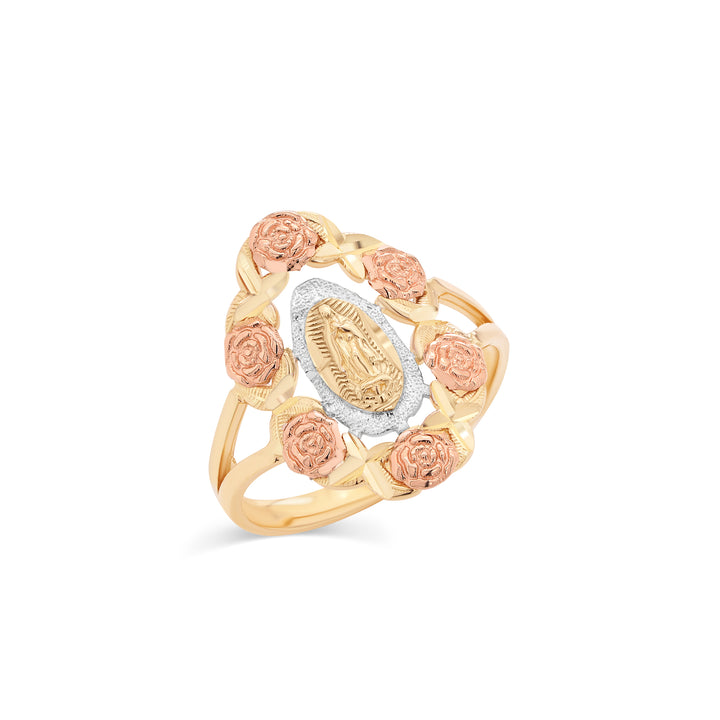 14K Tri Color Guadalupe Rose Ring