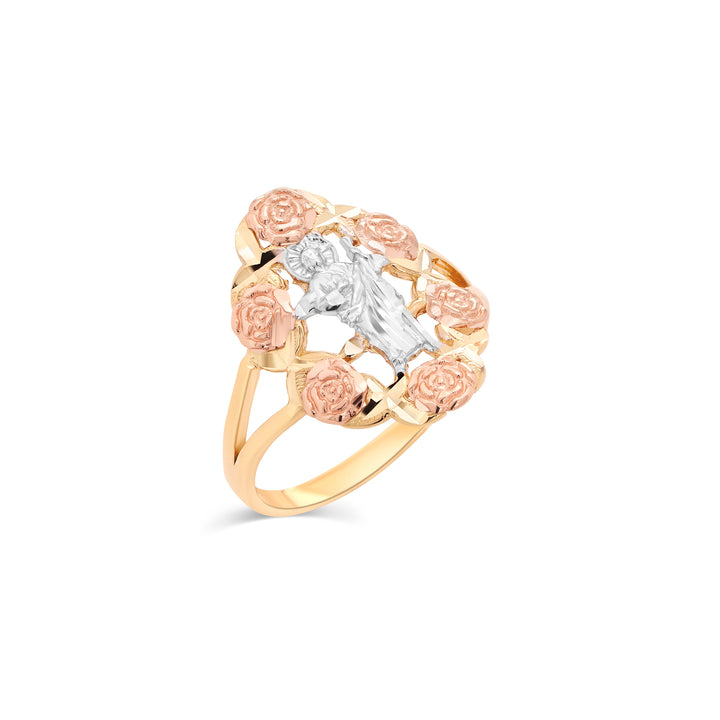 14K Tri Color Saint Jude Rose Ring