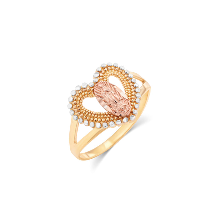 14K Tri Color Gold Guadalupe Heart Ring