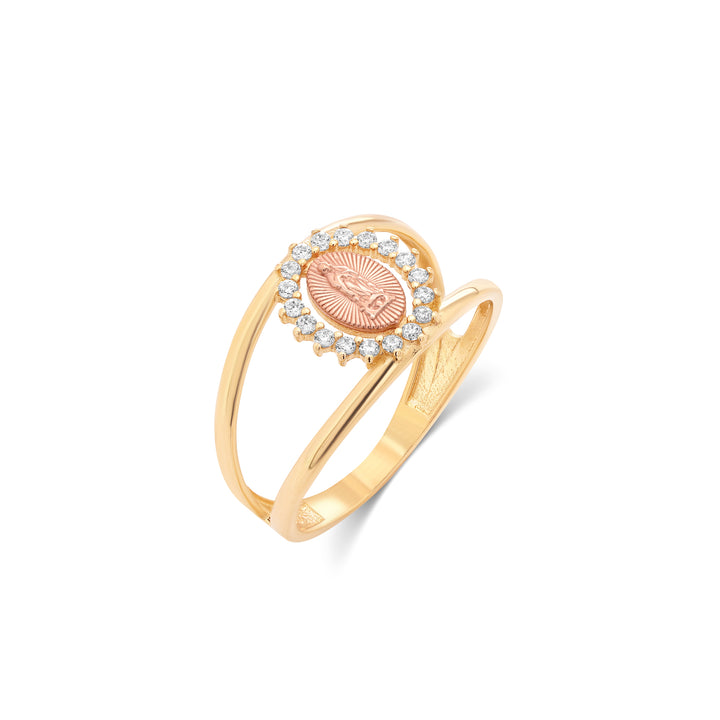14K Tri Color Guadalupe Open Band Ring with Cubic Zirconia Stones