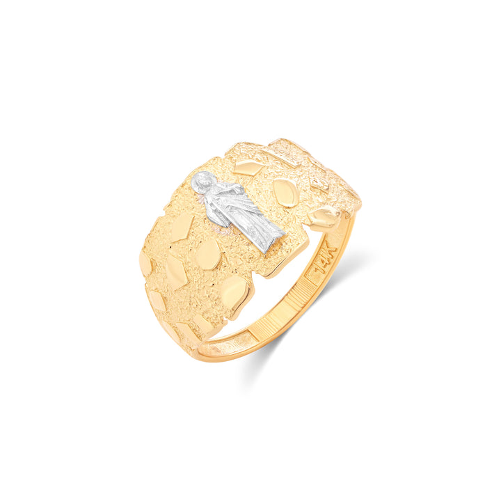 14K Yellow Gold Saint Jude Sculpted Nugget Ring Two-Tone