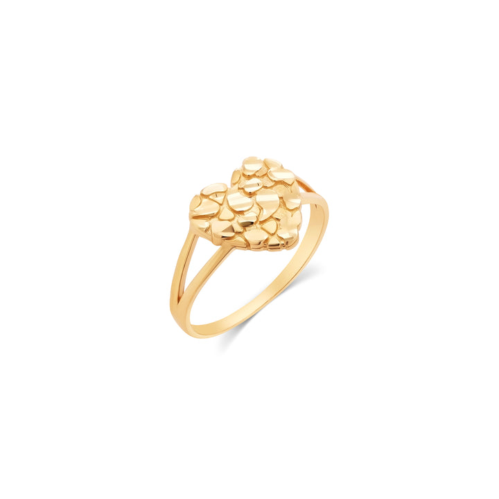 14K Yellow Gold Nugget Heart Ring