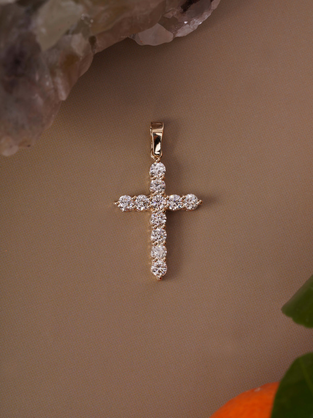 14k Yellow Gold 1.20 Carat Natural Diamond Cross Pendant