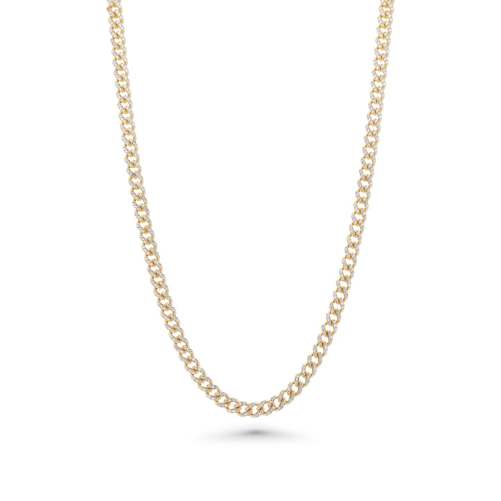 14K Semi-Hollow Yellow Gold Cuban CZ Link Necklace Chain 16 - 24 inch 5mm
