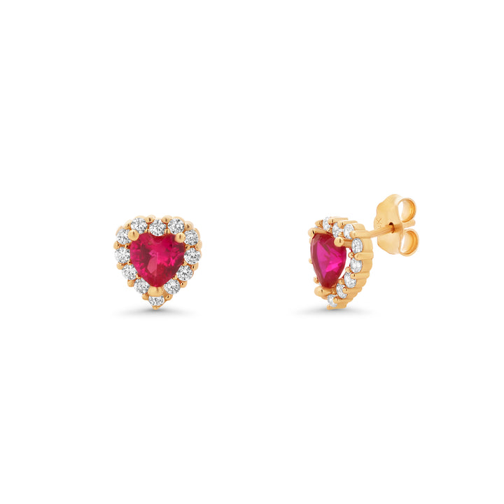 14K Yellow Gold Heart Shape Earring With Cubic Zirconia Stones