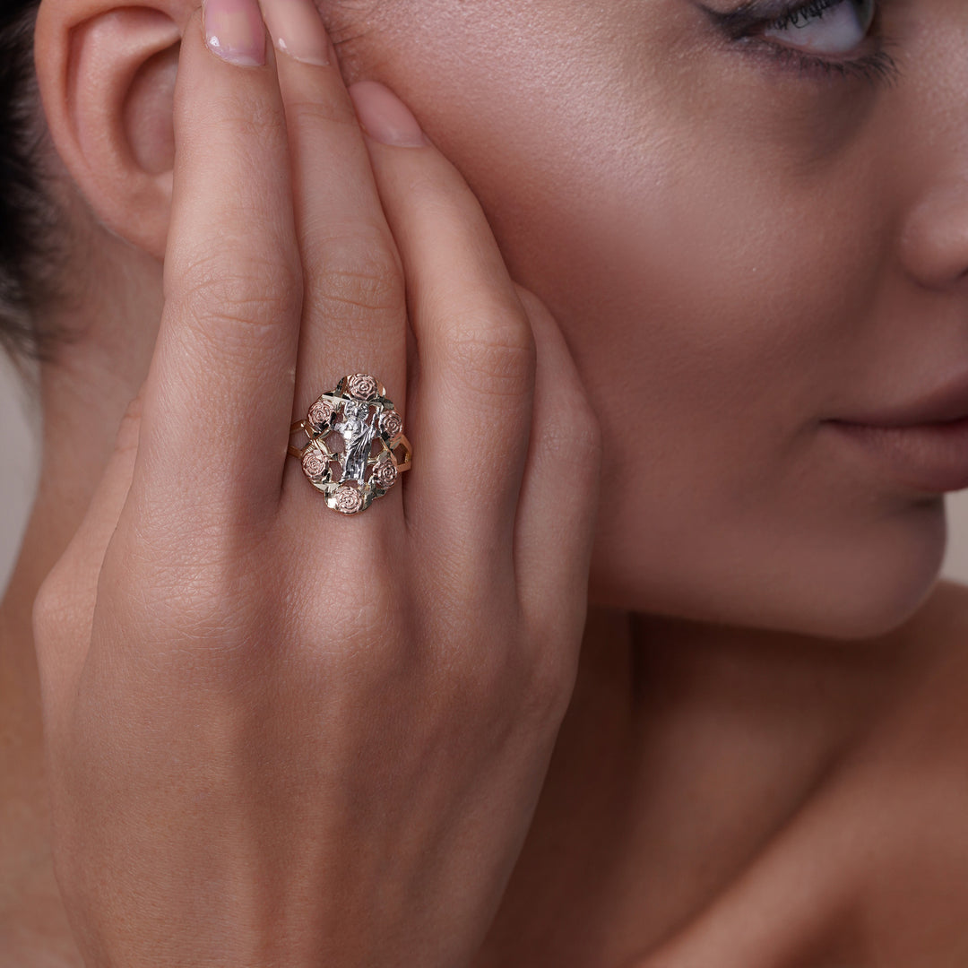 14K Tri Color Saint Jude Rose Ring