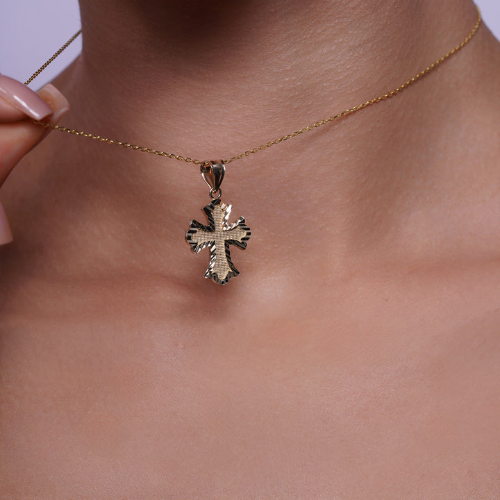 14K Yellow Gold Signature Cross Pendant With Diamond Cut