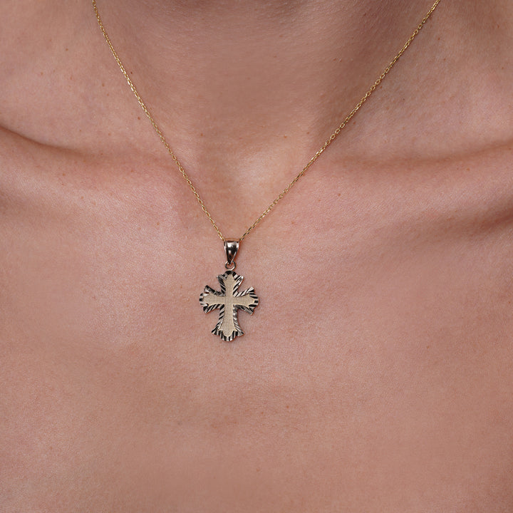 14K Yellow Gold Signature Cross Pendant With Diamond Cut