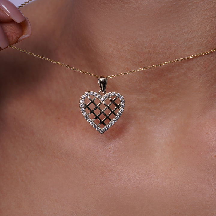 14k Yellow Gold Heart Pendant with Cubic Zirconia Frame