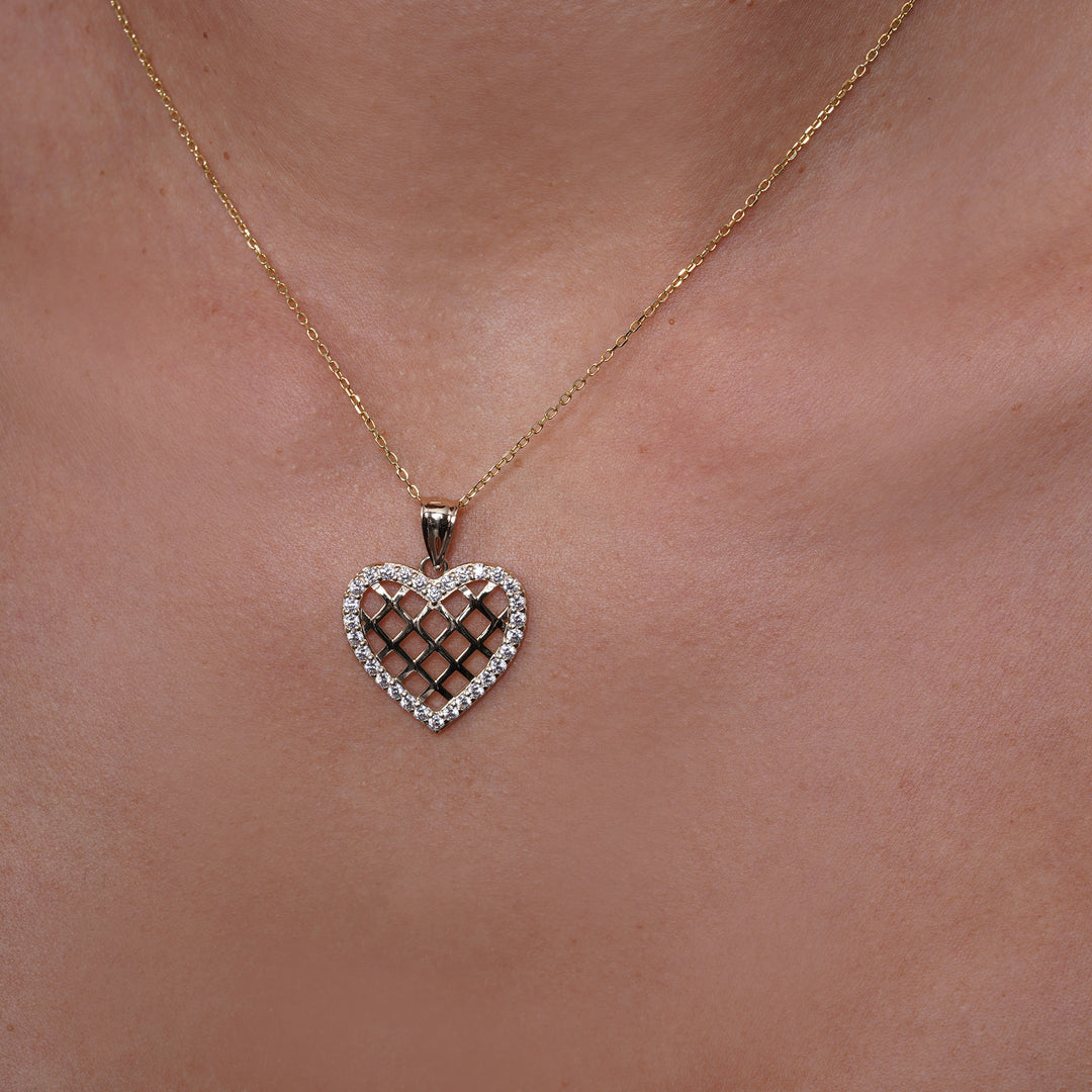 14k Yellow Gold Heart Pendant with Cubic Zirconia Frame