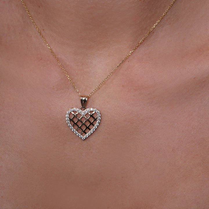 14k Yellow Gold Heart Pendant with Cubic Zirconia Frame