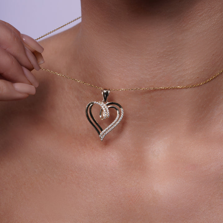 14k Yellow Gold Intertwined Heart Pendant With Cubic Zirconia Stones