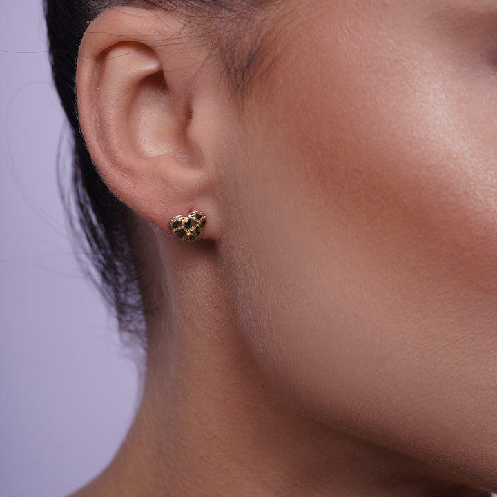 14K Yellow Gold Heart Nugget Earring