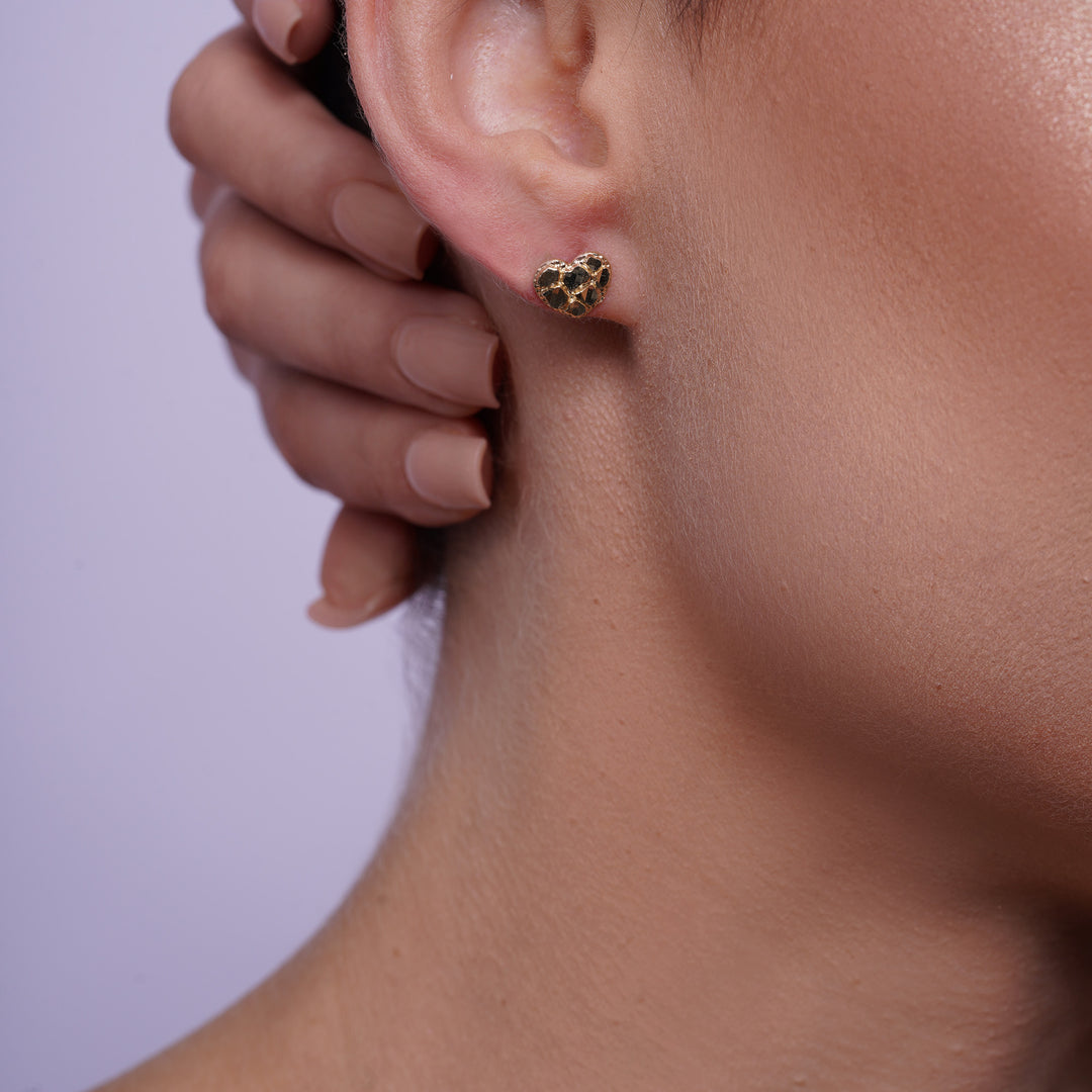 14K Yellow Gold Heart Nugget Earring