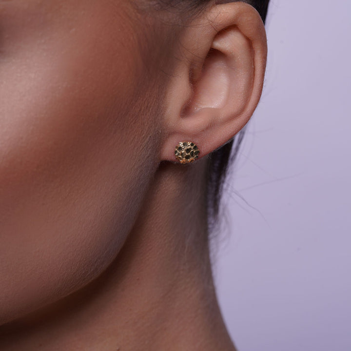 14K Yellow Gold Round Nugget Earring