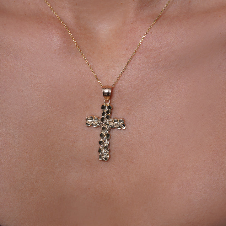 14k Yellow Gold Nugget Cross Pendant
