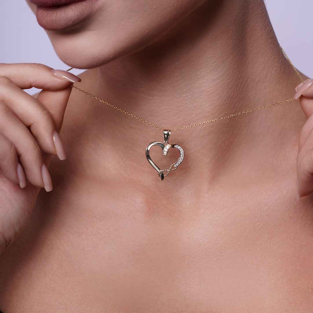 14k Yellow Gold Infinity Heart Pendant with Cubic Zirconia Stones