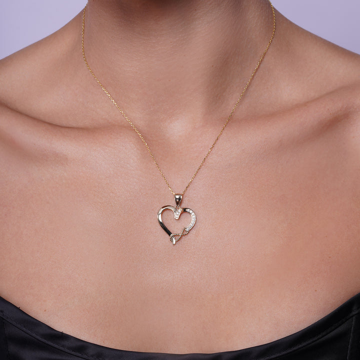 14k Yellow Gold Infinity Heart Pendant with Cubic Zirconia Stones