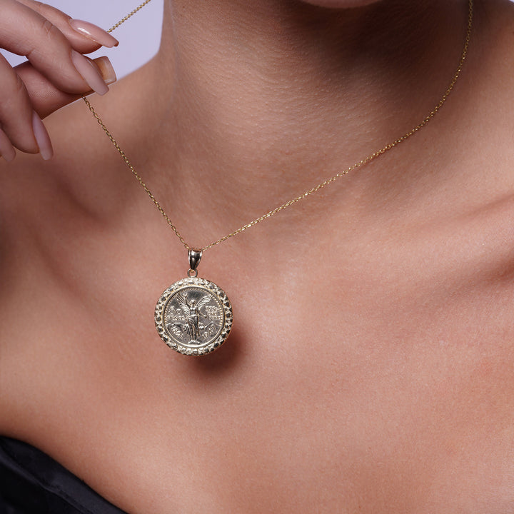 14k Yellow Gold 50 Pesos Centenario Coin Pendant with Nugget-Style Frame