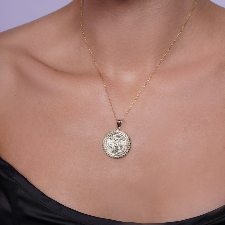 14k Yellow Gold 50 Pesos Centenario Coin Pendant with Nugget-Style Frame