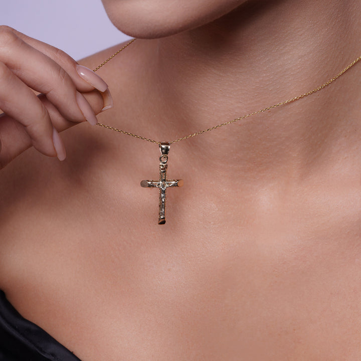 14k Yellow Gold Tube Cross Two-Tone
