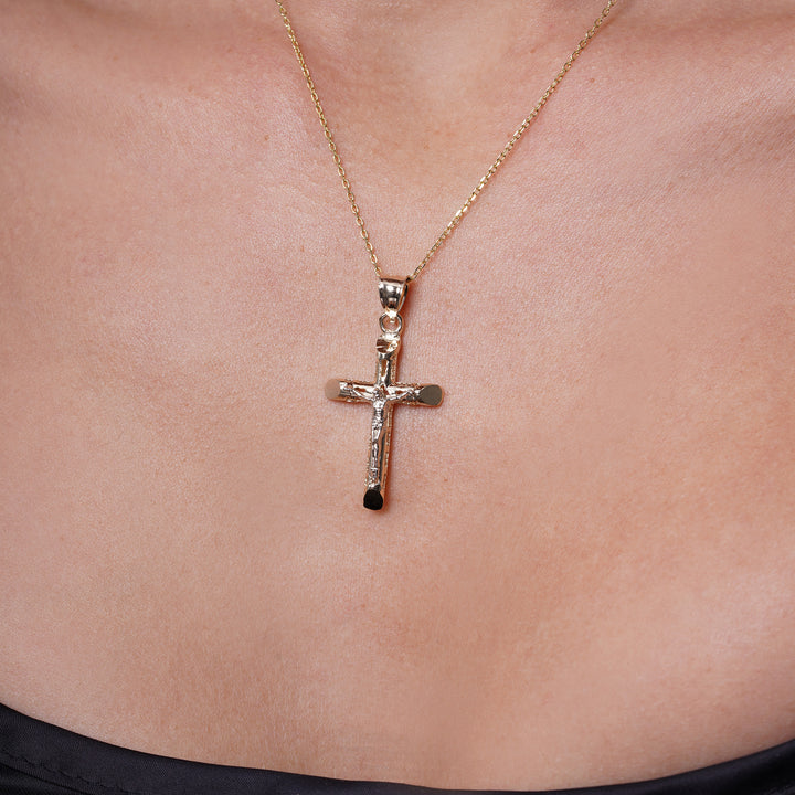 14k Yellow Gold Tube Cross Two-Tone