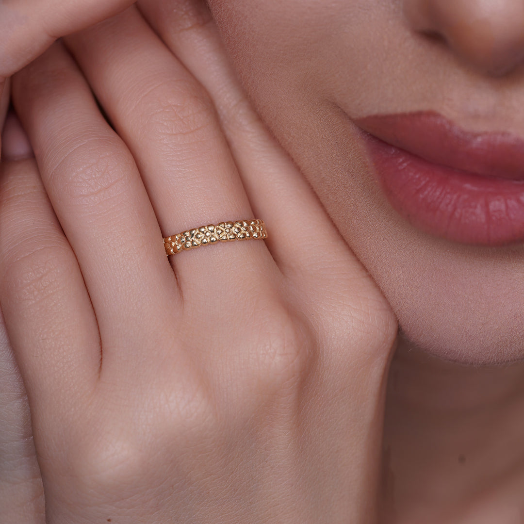 10K/14K Yellow Gold Nugget Luxury Nugget Texture Band Ring