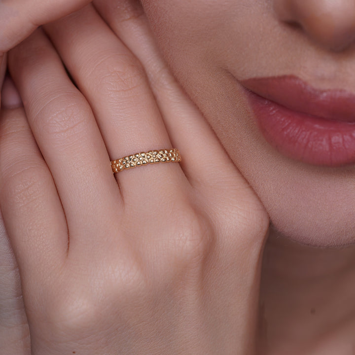 10K/14K Yellow Gold Nugget Luxury Nugget Texture Band Ring