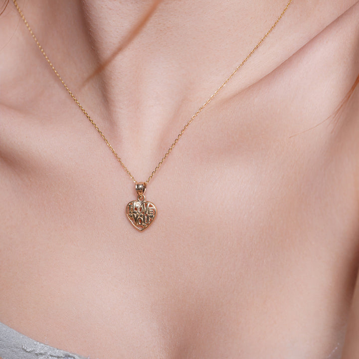 10K/14K Yellow Gold “I Love You” Heart Pendant