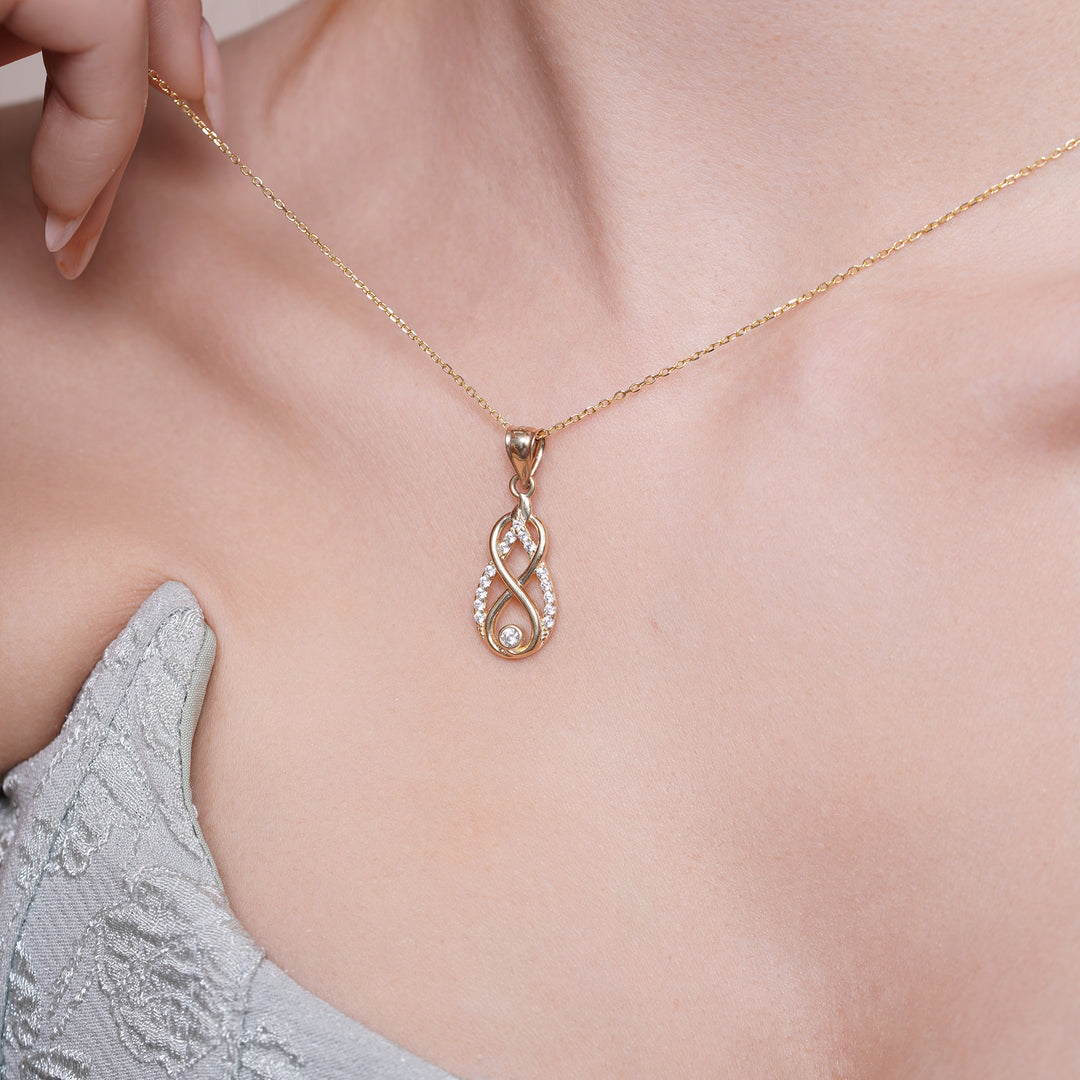 10K/14K Yellow Gold Infinity Drop Pendant With Cubic Zirconia Stones