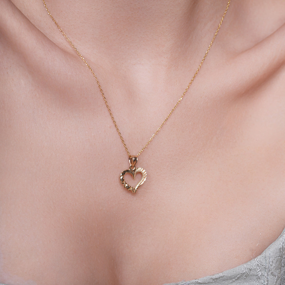 10K/14K Yellow Gold Textured Open Heart Pendant