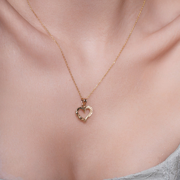 10K/14K Yellow Gold Textured Open Heart Pendant