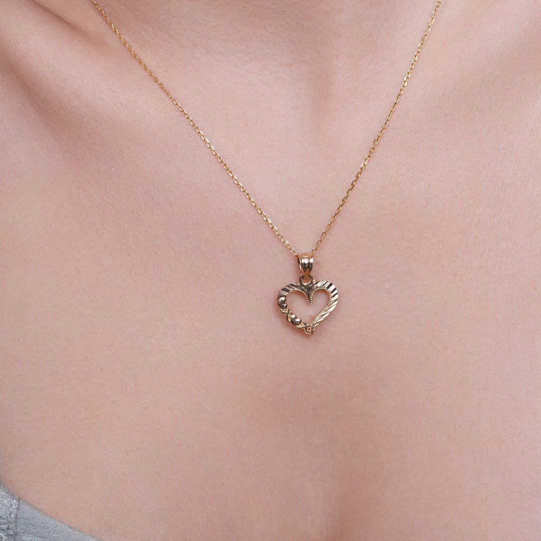 10K/14K Yellow Gold Textured Open Heart Pendant