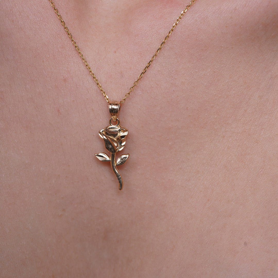 10K/14K Yellow Gold Elegant Rose Pendant