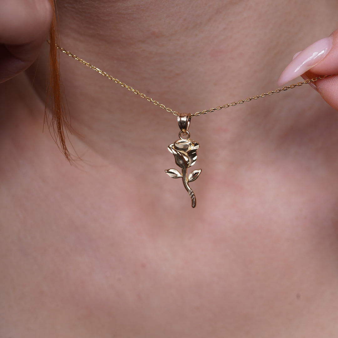 10K/14K Yellow Gold Elegant Rose Pendant