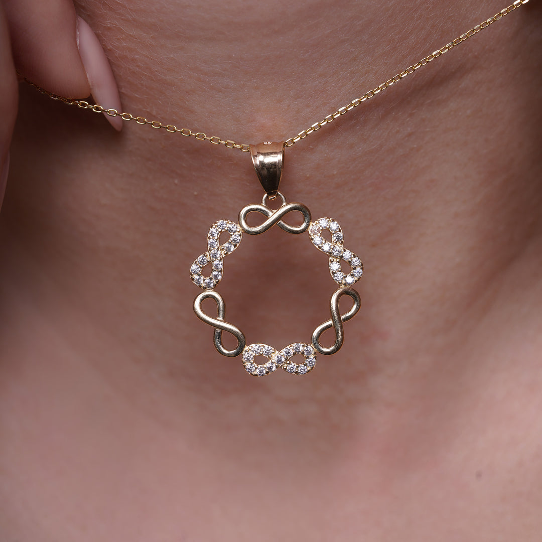 14k Yellow Gold Infinity Frame Pendant with Cubic Zirconia Stones
