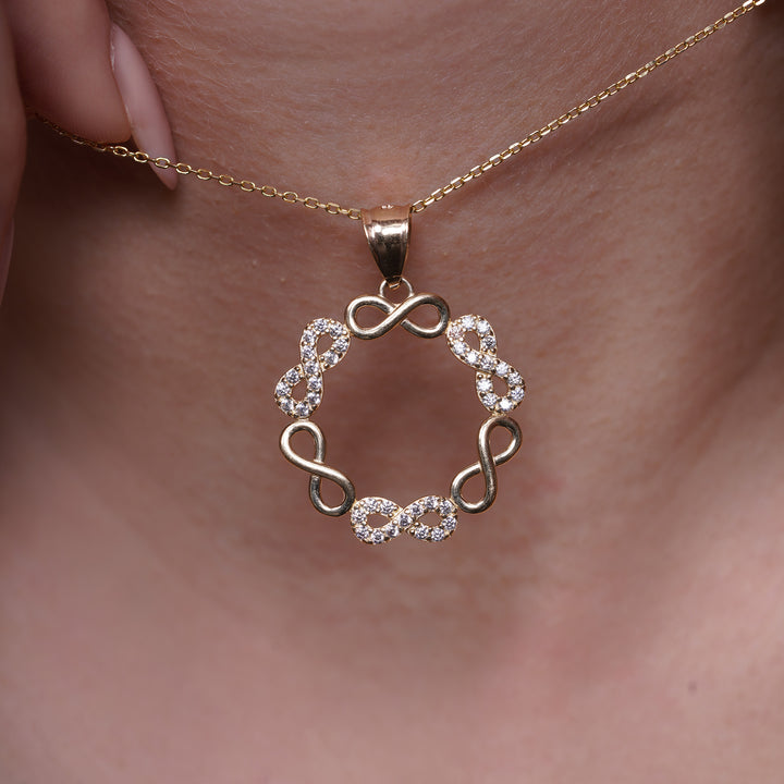 14k Yellow Gold Infinity Frame Pendant with Cubic Zirconia Stones