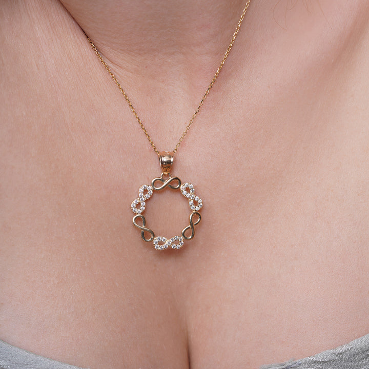 14k Yellow Gold Infinity Frame Pendant with Cubic Zirconia Stones