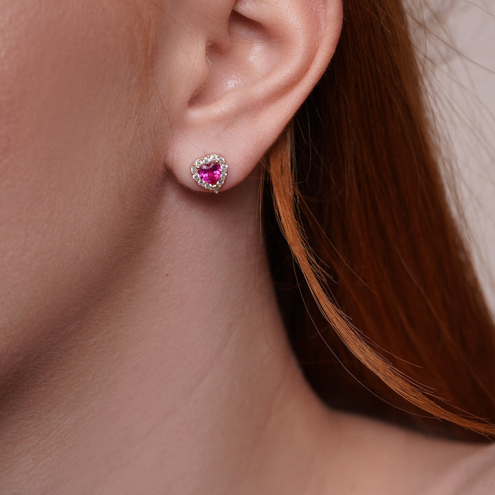 14K Yellow Gold Heart Shape Earring With Cubic Zirconia Stones